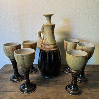 Studio Art Pottery Pitcher with Six Goblets RCD|120129