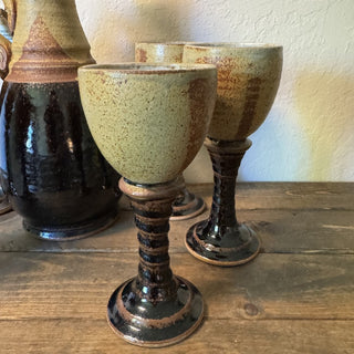 Studio Art Pottery Pitcher with Six Goblets RCD|120131