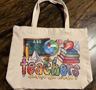 "Teachers Change The World" Medium Zippered Canvas Tote RSV|72458