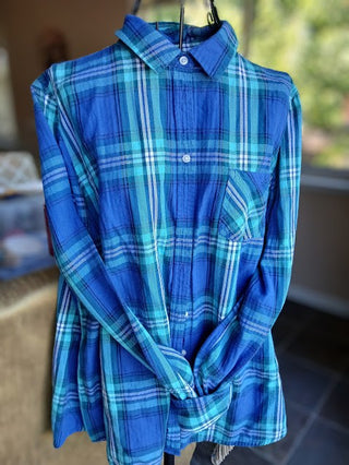 Flannel Shirt, Blue & Green, Large|111209