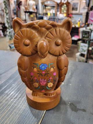 Owl Eyeglass Holder 6 1/2" tall, Wooden, Vintage