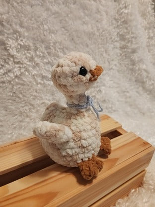 Goose: Crocheted- tan/ cream, blue bow. Super soft yarn!