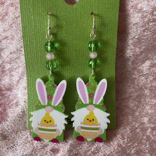 Easter gnome holding chick earrings RSV