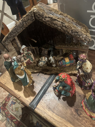 Vintage Italian Nativity Set with Stable 1970's 11" X 17" #63 VV MTS|130541