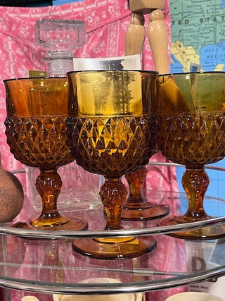 VTG Amber Indiana glass set (2) MTS Booth67|72623