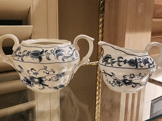 Creamer & Sugar Bowl Ming Tree Blue/ White as is RSV