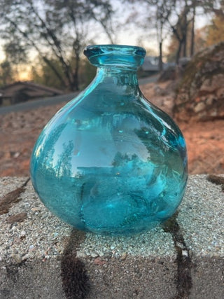 Vidrios San Miguel Bulb Vase 100% Recycled Glass 7" Aqua Blue Handmade Spain