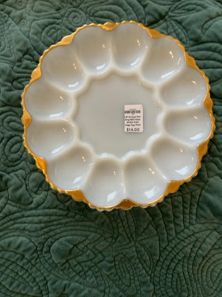 12F Vintage Fire King Milk Glass W/22k Gold Edge Egg Plate RSV