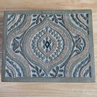 Green Carved "Ashanti" Wooden Tea Box (BRI) - MTS|79577