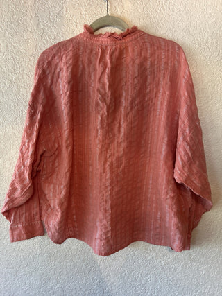 12F PILCRO ANTHROPOLOGIE Tavi Pink Metallic button down blouse size 1X MTS|65070