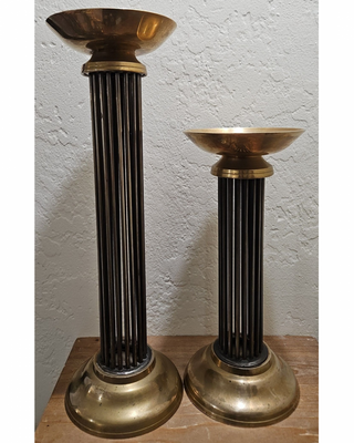 VTG Art Deco Brass Column Candle Holder - Set of 2 (BRI) - MTS|48959