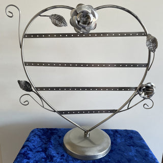 earring organizer, silver heart w/ roses RSV|150018