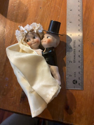 Vintage Kewpie “Huggers” Bisque Wedding Cake Topper – Bride & Groom