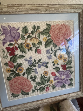 Floral Framed Needlepoint Cross Stitch Vintage #62 VV MTS|94399