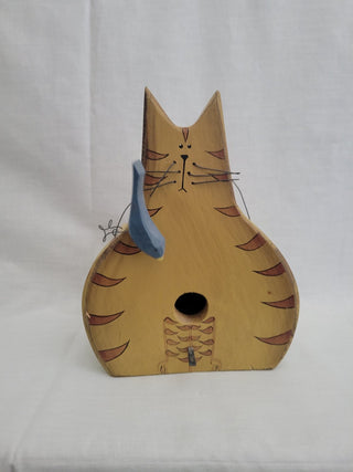 Orange Tabby Cat & Blue Bird Wooden Bird House RCD|96308