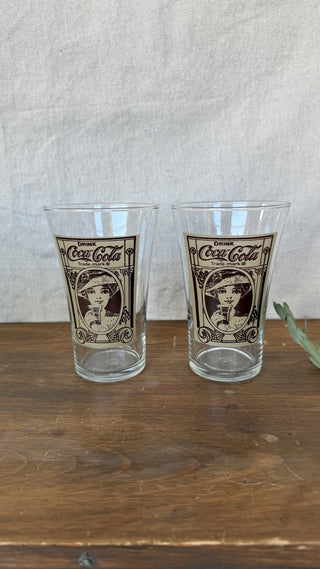 Vintage Pair Coca Cola Victorian Archive Glasses (LZD - RSV)