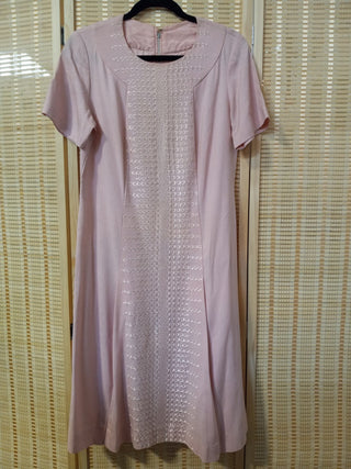 60s pink linen mod A-line shift, M, MTS