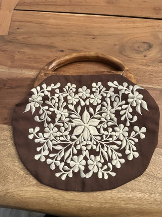 Vintage Embroidered Handbag w/Wooden Handle MTS|116199