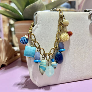 Funky Beaded Gold Tone Charm Bracelet MTS|104033