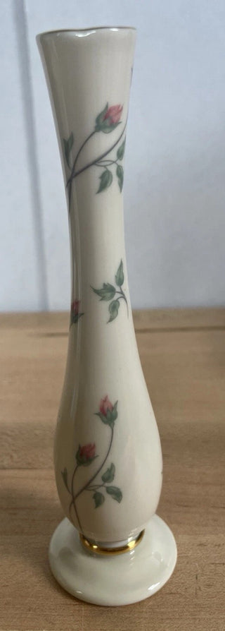Lenox Rose Manor Bud Vase Ivory Porcelain Pink Floral with 24 K Gold Trim #62 VV MTS|106375