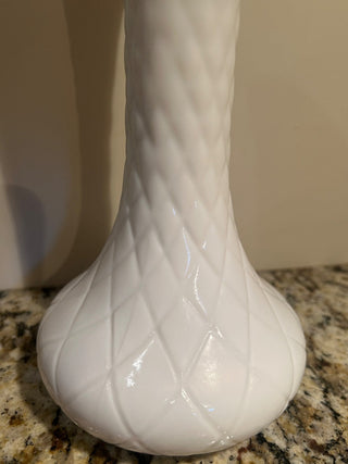 Milk Glass Quilted Diamond Vase, 9.5”    MTS