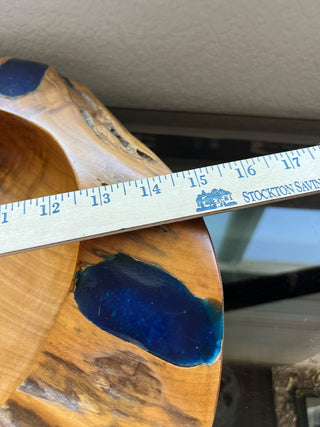 Teak and cobalt resin wood bowl|72122