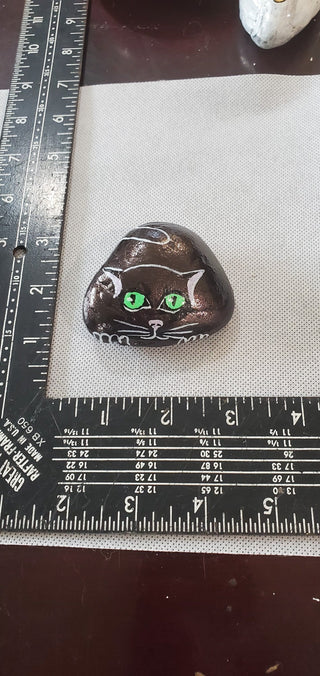 Painted rock#216 pearl black cat