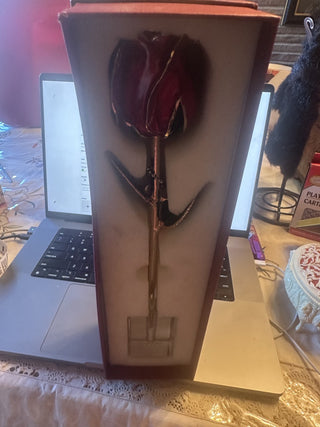 24K Gold Rose Valentine day or any special day Real Rose dipped 24K with Crystal stand #62 VV MTS|145947