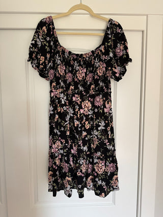 XXL - Short Black Floral Dress - RSV|83214