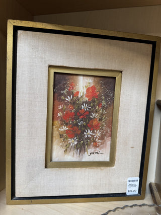 Red White Flowers Linen Mat Framed MTS|83933
