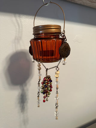 Suncatcher Lantern Amber Jar Tassel B  MTS|134109