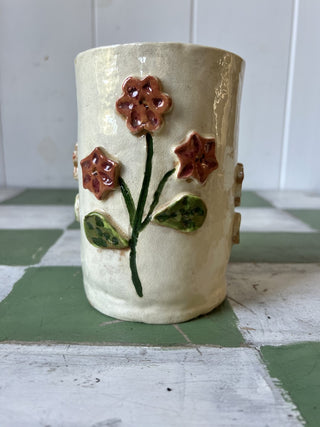 VTG Handmade Floral Ceramic Vase F&M|91791