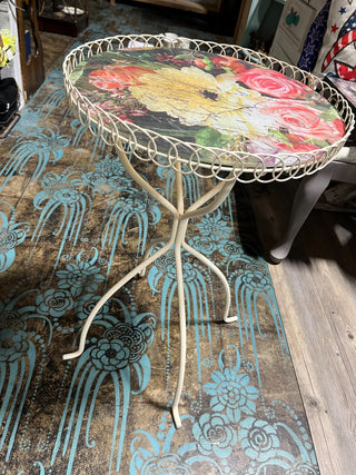 Cream Colored Reversible Glass Top Floral Table  RSV|94091