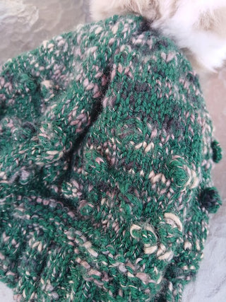 Green (Dark) Hand Knit Beanie with Pom Pom|117046