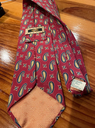 VNTG Joseph Abboud Red Paisley Silk Tie-MTS|113763