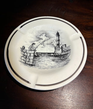 Greece ceramic fisherman & lighthouse ashtray NM MTS