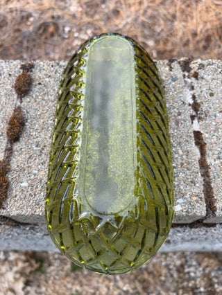JP vintage Indiana Glass avocado green "Pretzel" pattern oblong serving dish