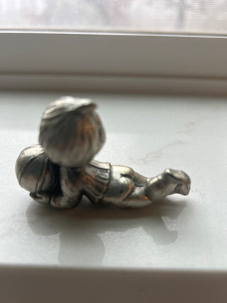 Vintage Pewter Child w Basketball figurine, 2,5"-RSV