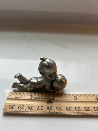 Vintage Pewter Child w Basketball figurine, 2,5"-RSV