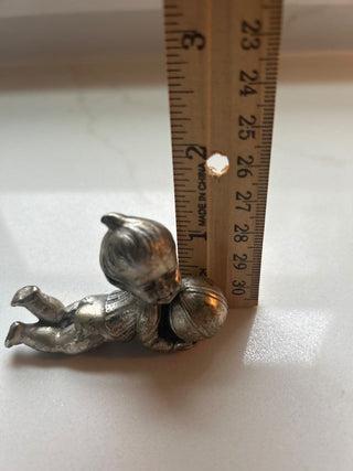 Vintage Pewter Child w Basketball figurine, 2,5"-RSV