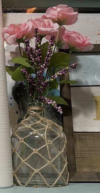 Nautical Vase with Twine/Rope Around It & Pink Flowers RCD