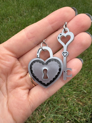 Silver Lock and Key Dangle Earrings MTS
