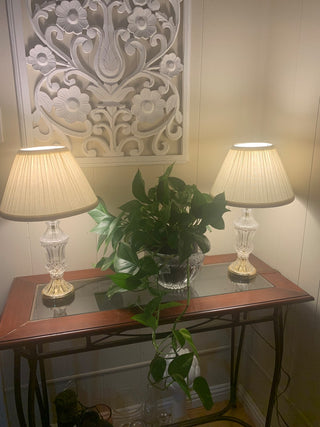 Vntg cut glass w/brass base 16” lamp set MTS|135293