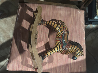 Vtg Wooden Rocking Zebra Horse 13” X 12” Hand Carved Painted Carousel Circus Toy #62 VV MTS|81316