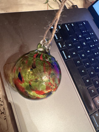 Beautiful 4" wide hand blown multicolor swirl glass ball #62 VV MTS