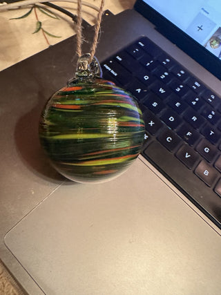 Beautiful 4" wide hand blown multicolor swirl glass ball #62 VV MTS