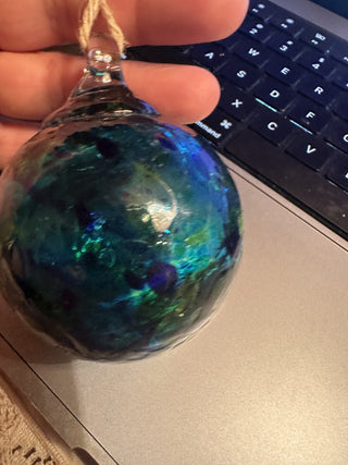 Beautiful 4" wide hand blown multicolor swirl glass ball #62 VV MTS