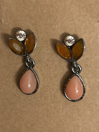 Drop earrings with coral /brown tulip top MTS