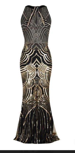 Gold Sequin 1920's Flapper Style Dress, Size M-RSV|130158