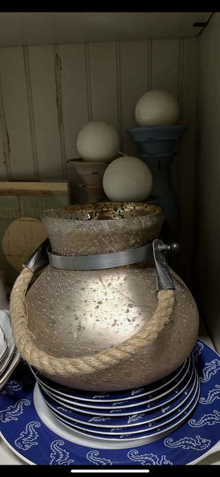 Gold Mercury Glass Vase / Jar with Rope Handle - RCD|95886